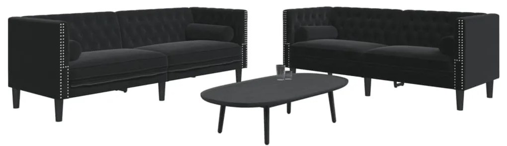 vidaXL Set canapele Chesterfield cu perne rulou 2 piese negru catifea