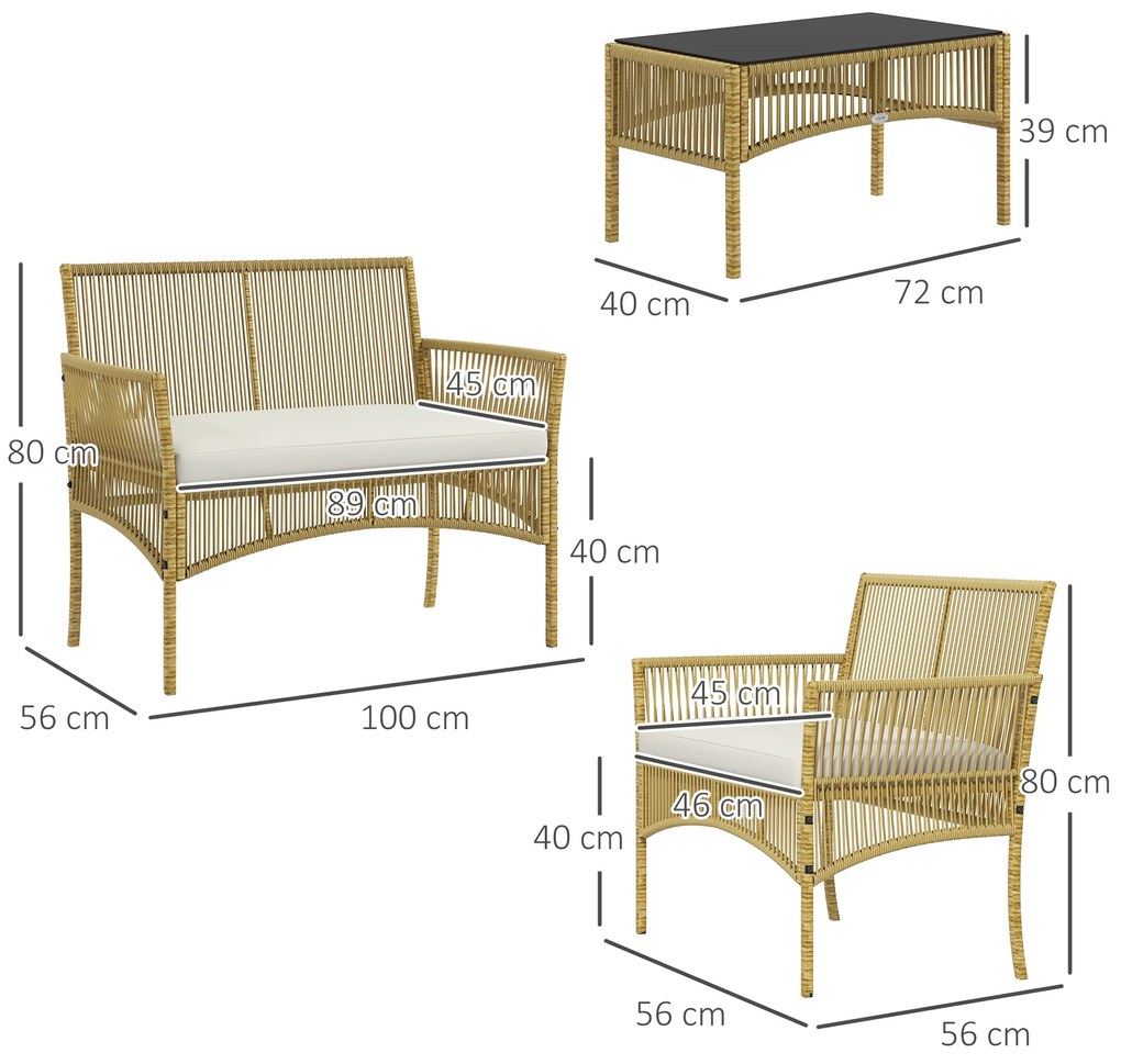 Outsunny Set de Exterior cu 2 Fotolii de Exterior, Canapea de Grădină și Măsuță de Cafea, 56x56x80 cm, Lemn Natural | Aosom Romania