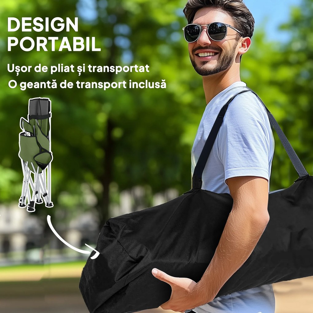 Outsunny Set de 2 Scaune de Camping Pliabile cu Suport pentru Picioare Detașabil, 82x100x88 cm, Negru | Aosom Romania