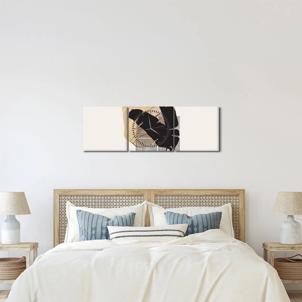 Tablou - Abstracție cu frunze tropicale N⁰4 (cu ceas) (90x30 cm)