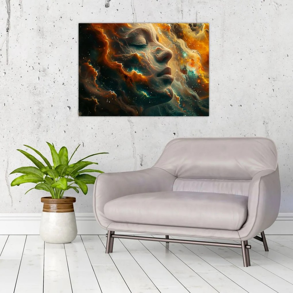 Tablou pe sticlă - Chip în Spațiu (70x50 cm)