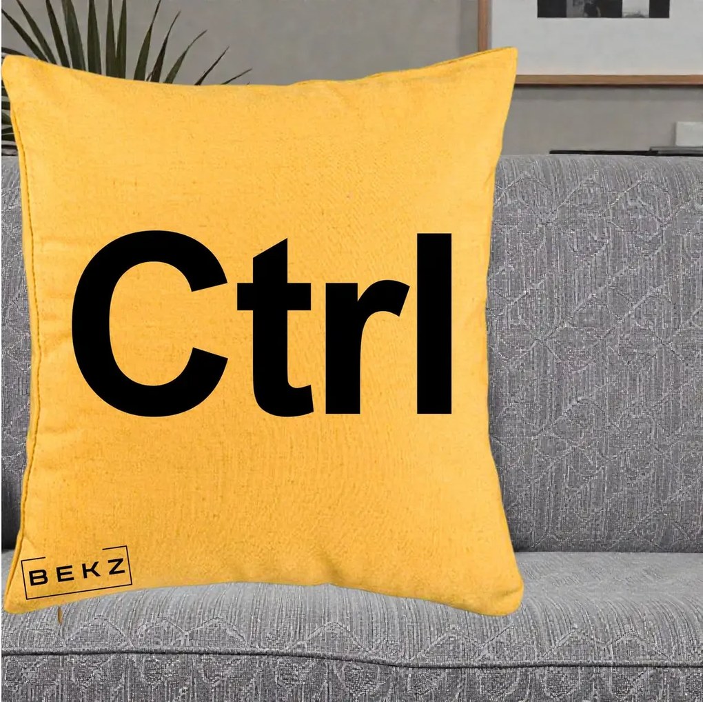 Perna Personalizata Tasta Ctrl Tipografie Bold, 40x40 cm, Galben, Husa Detasabila, Perna Inclusa, BEKZ®