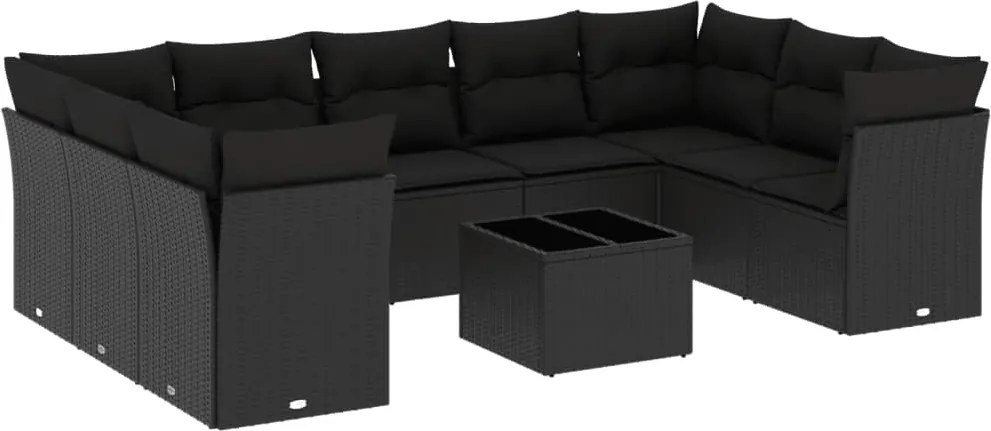 vidaXL Set canapele de grădină cu perne, 10 piese, negru, poliratan