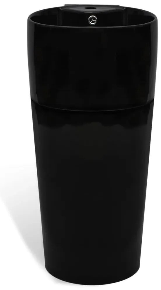 Chiuveta baie cu suport, orificiu robinet/preaplin,rotund,ceramica,negru