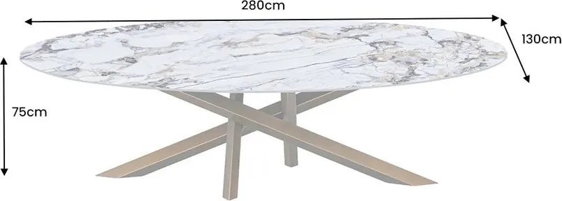 Masa ovala SCULPTURE 280cm metal bronz, ceramica alb, gri, maro