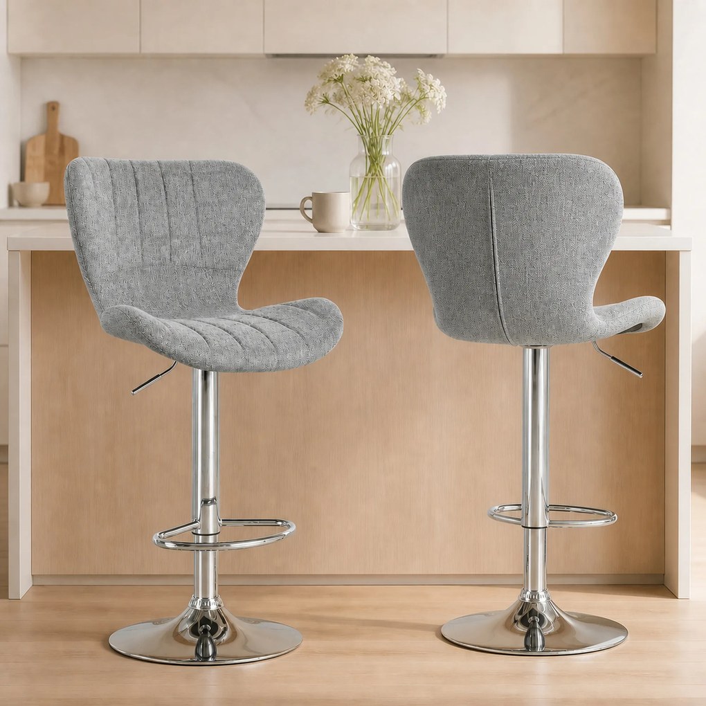 HOMCOM Set 2 Scaune de Bar Rotative cu Înălțime Reglabilă, Tetieră pentru Picioare și Spătar, 47x51,5x111,5 cm, Gri | Aosom Romania
