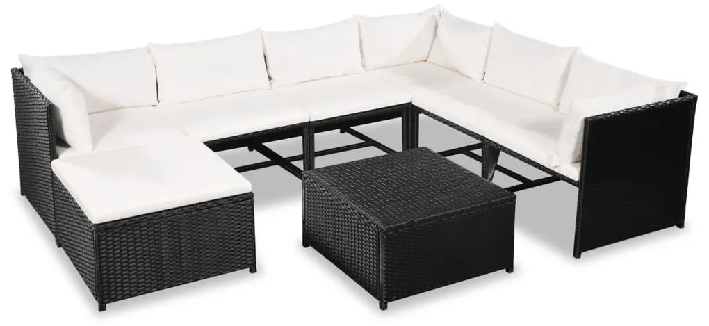 44189 vidaXL Set mobilier de grădină cu perne, 8 piese, negru, poliratan