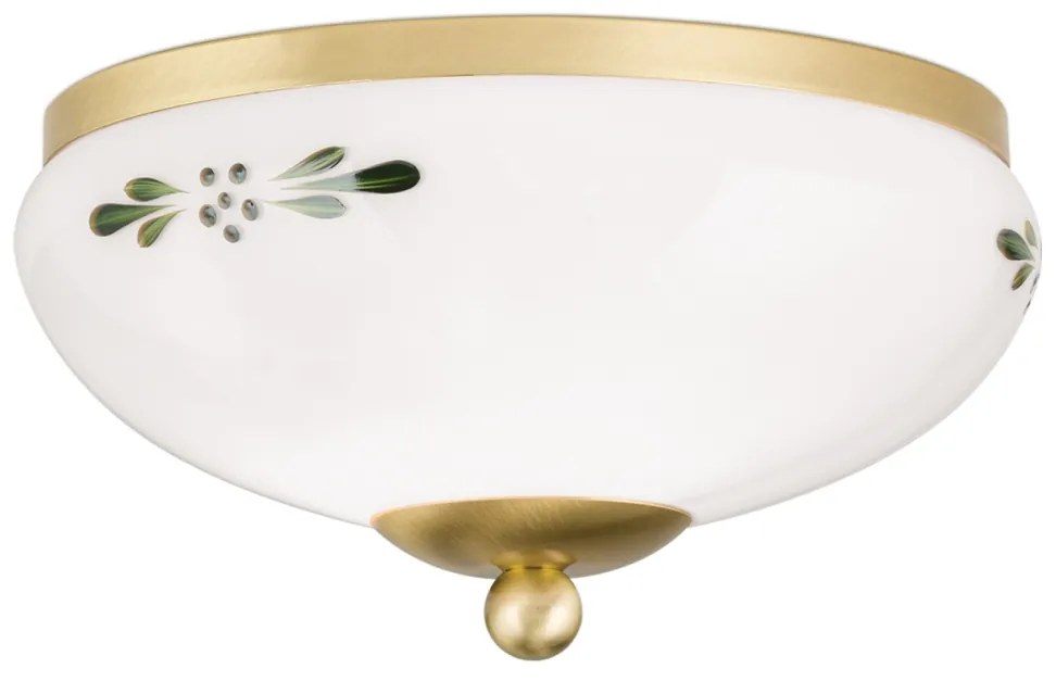 Plafoniera clasica Landhaus 21cm alama satin/ sticla opal decor verde