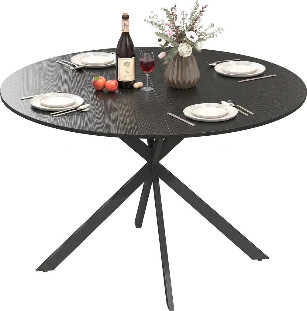 HOMCOM Masă rotundă de dining în stil industrial, cu picioare în cruce din oțel, Ø120x75 cm, negru | Aosom Romania