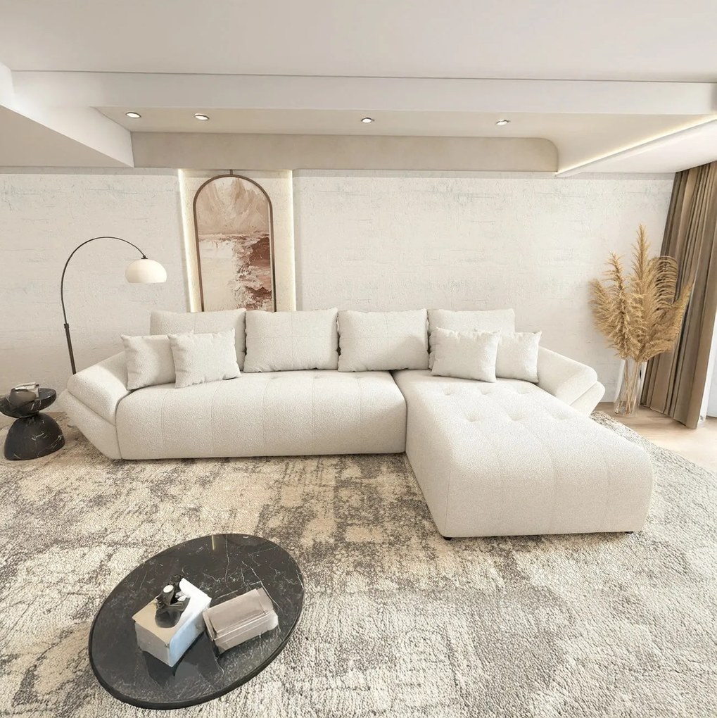 Colțar extensibil dumonde cu ladă de depozitare si sezut confortabil din spuma high-density, Berlin XL Euphoria Ivory 350x185 cm II