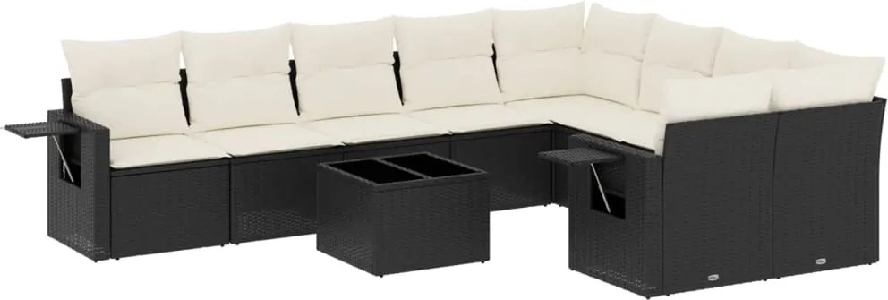 vidaXL Set canapele de grădină cu perne, 10 piese, negru, poliratan