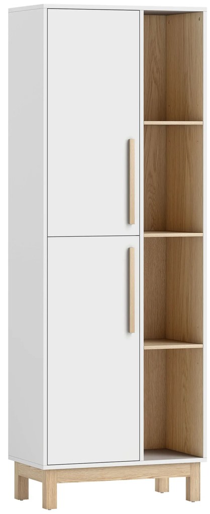 HOMCOM Bibliotecă înaltă de 176 cm, 4 rafturi deschise, 2 dulapuri, bibliotecă independentă, MDF, alb | Aosom Romania