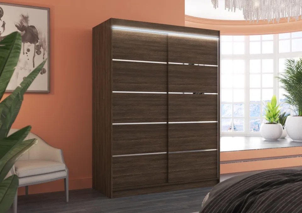 Dulap cu usi glisante si iluminare LED, Luft 150 + LED, 150 cmx200 cmx58 cm, ADRK Furniture (Culoare: Alb / Sonoma)