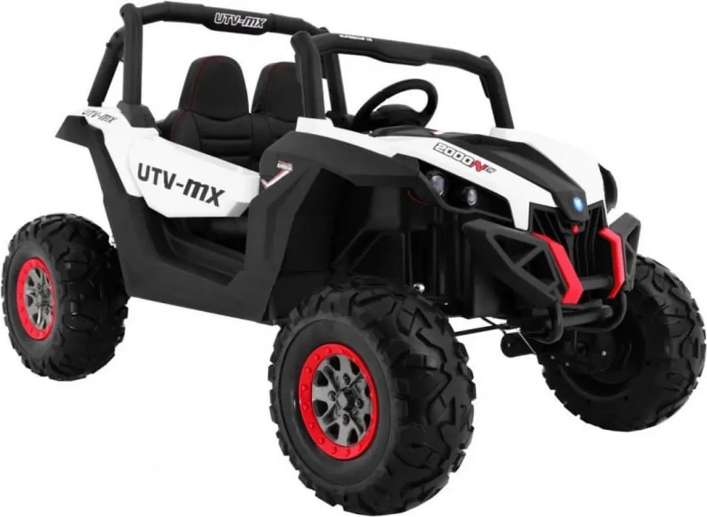 Masinuta Electrica cu acumulator pentru copii NOVOKIDS™ Buggy UTV , 2 locuri, 3-12 ani , max 50 kg , 2 Baterii de 12V, Lungime 124 cm, Alb cu Negru
