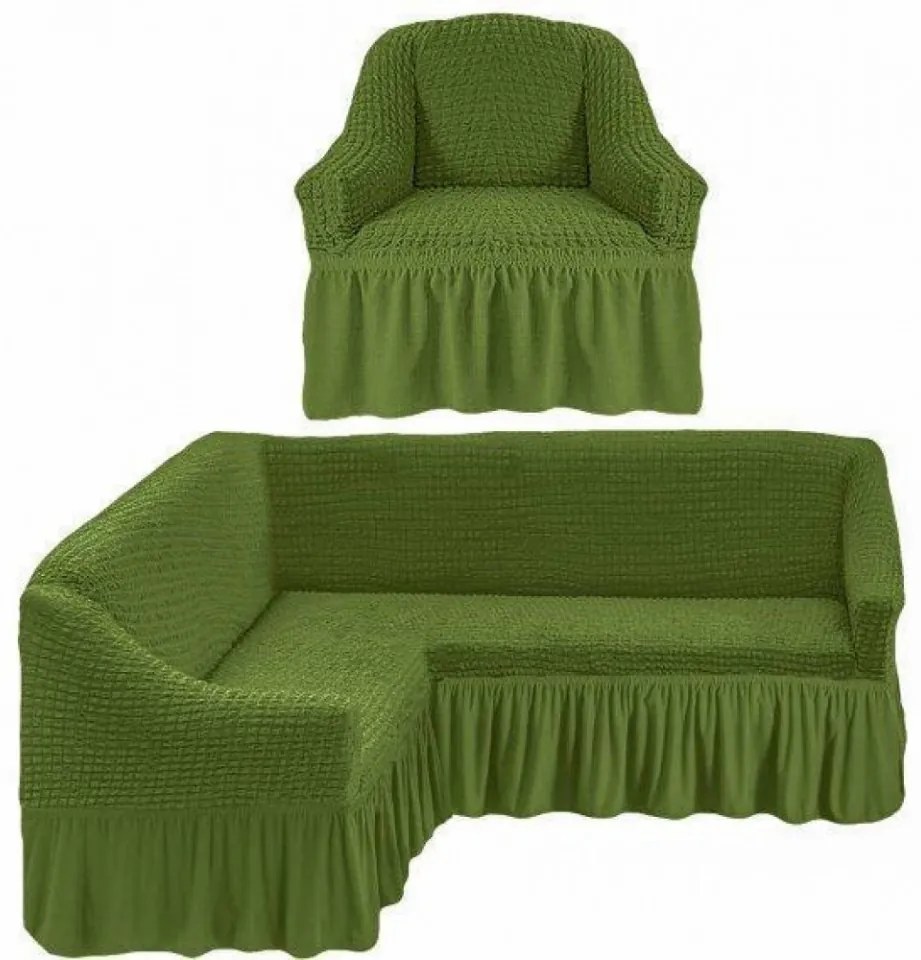 Set husa elastica si creponata cu volan pentru coltar + fotoliu, HC-04-1