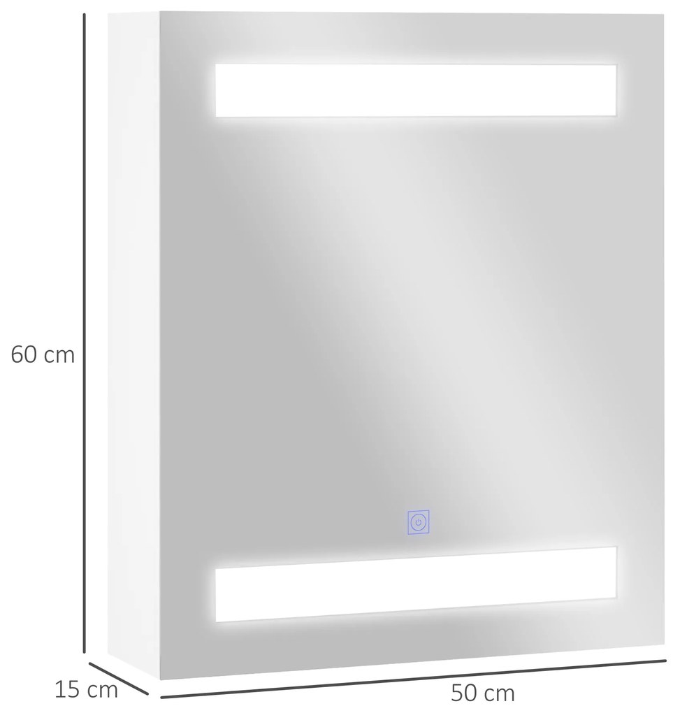 Dulapior de Baie HOMCOM cu 1 Usa Basculanta Oglinda si Lumini LED 60 x 50 x15cm | Aosom Romania