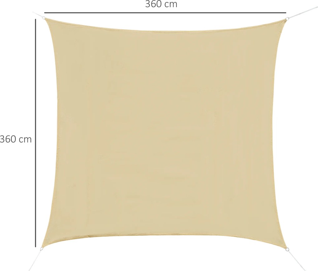 Outsunny Copertină de Soare Pătrată, Protecție UV 95%, Țesătură din Polietilenă, 360 x 360 cm, Ecru | Aosom Romania