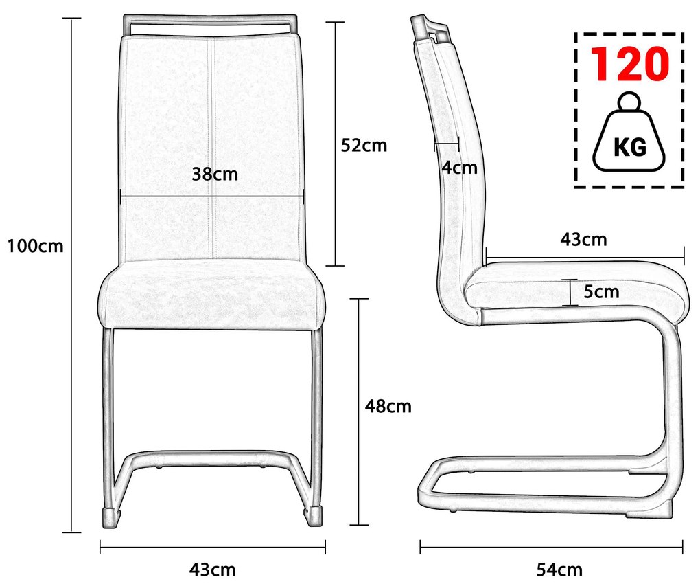 Set de 4 scaune de sufragerie cantilever, Negru | Aosom Romania