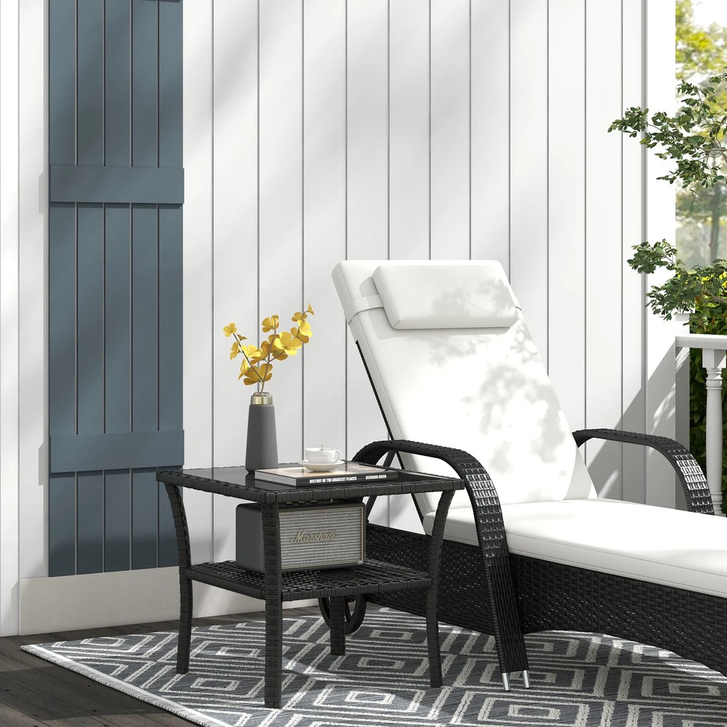 Outsunny Masă de grădină din polyrattan, 50 x 50 x 45 cm, măsuță rezistentă la intemperii pentru 4 persoane, pătrată cu poliță și blat din sticlă | Aosom Romania