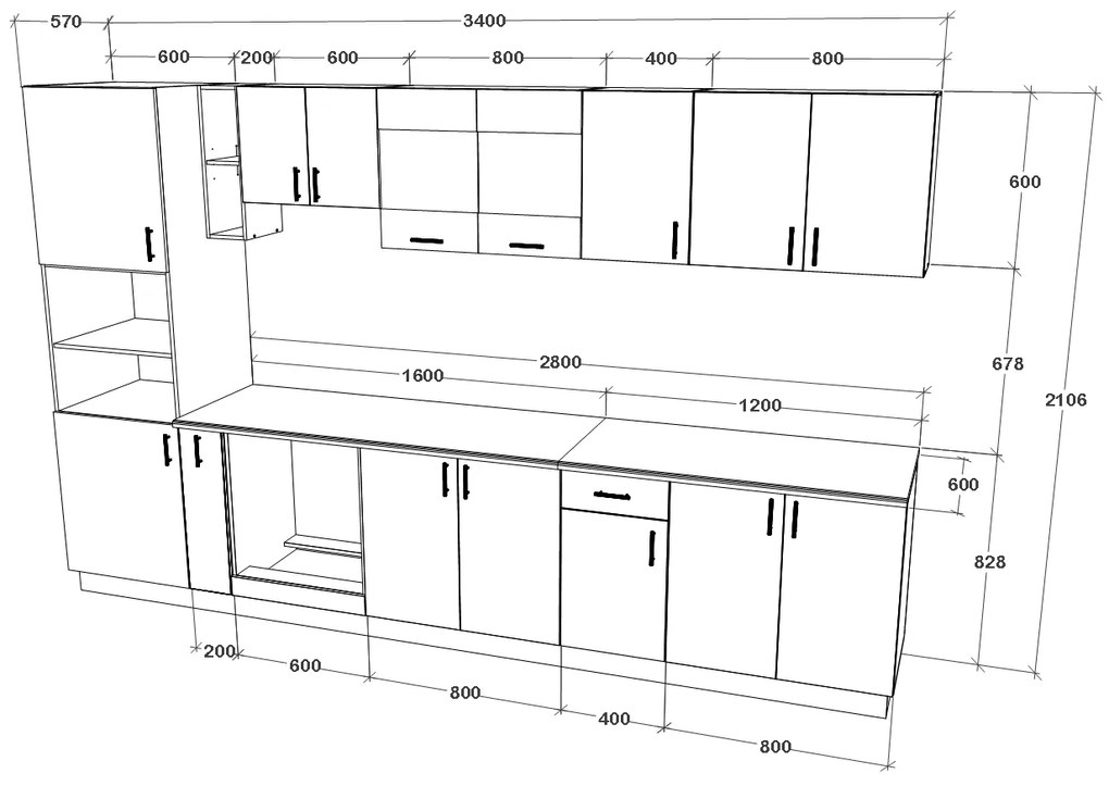 Set haaus V33, Stejar Sonoma Inchis/Alb, Blat Thermo 28 mm, L 340 cm