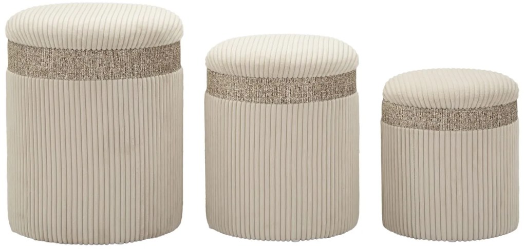 Mauro Ferretti Set 3 Pufuri Crem Cu Spațiu De Depozitare, Ø 40,5 X 49,5 Cm, 35 X 42 Cm, 31 X 38 Cm | Aosom Romania
