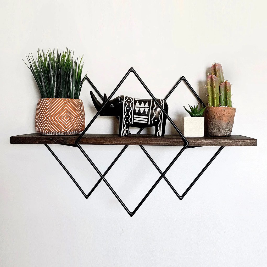 Raft decorativ de perete din lemn, Hanah Home, Culoare: Nuc Negru