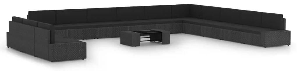 vidaXL Set mobilier de grădină cu perne, 14 piese, negru, poliratan