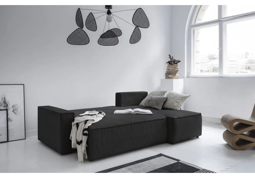 Colțar gri antracit extensibil cu tapițerie din catifea reiată (cu colț variabil) Brave Dave – Miuform