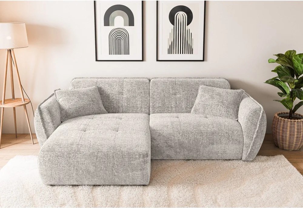 Colțar bej cu tapițerie din chenille (cu colț pe partea stângă/cu șezlong) Nelia – Ropez