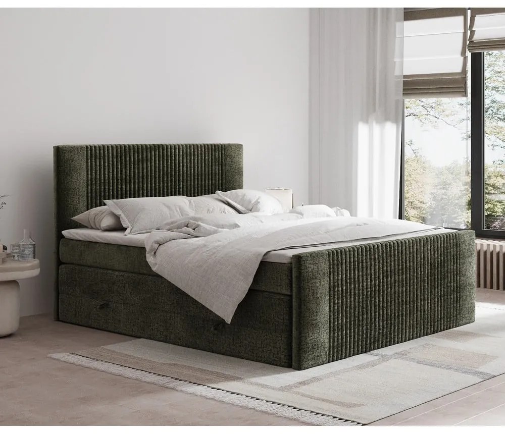 Pat boxspring verde închis cu spațiu de depozitare 200x200 cm Bergamo – Maison de Rêve