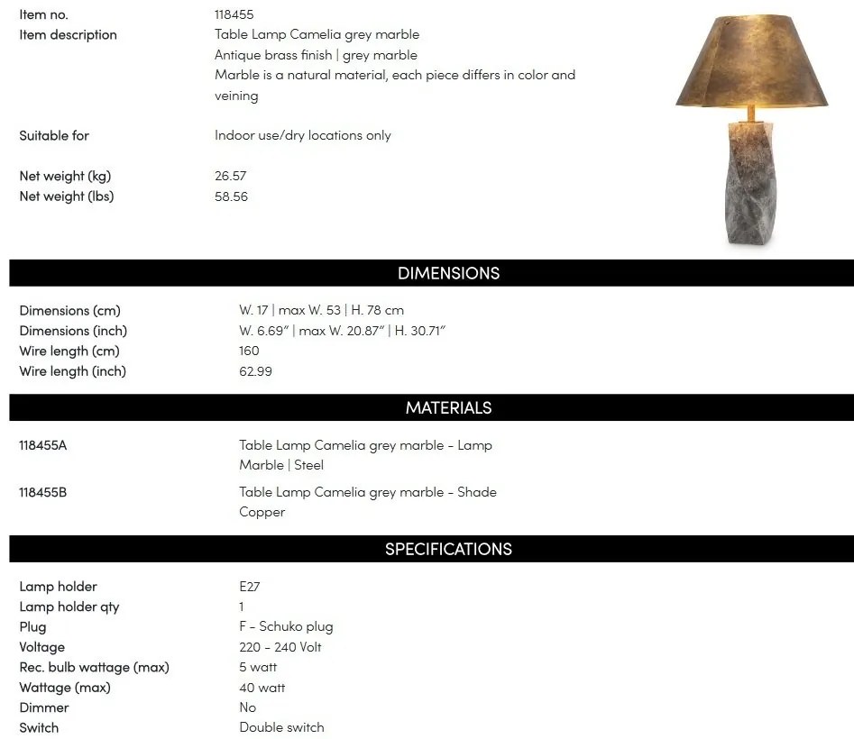 Veioza, Lampa de masa design lux Camelia