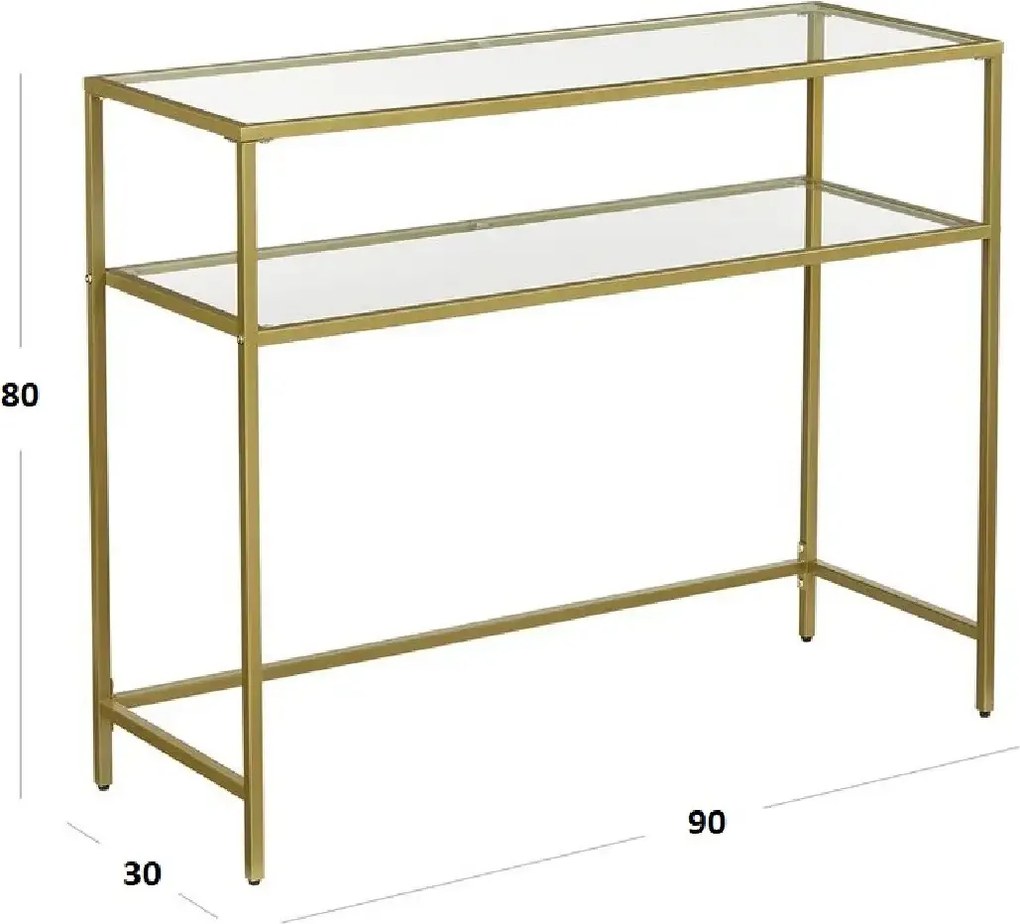 Consola Carolina din sticla si metal culoare auriu, 90x80x30 cm
