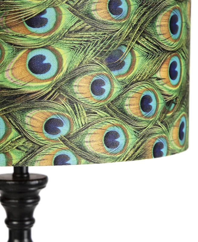 Lampă de podea neagră cu abajur din catifea auriu păun 50 cm - Classico