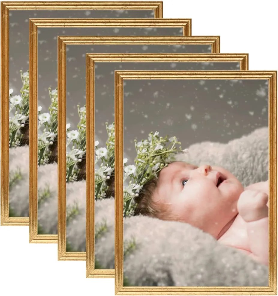 vidaXL Rame foto colaj pentru masă, 5 buc., auriu, 15x21 cm, MDF