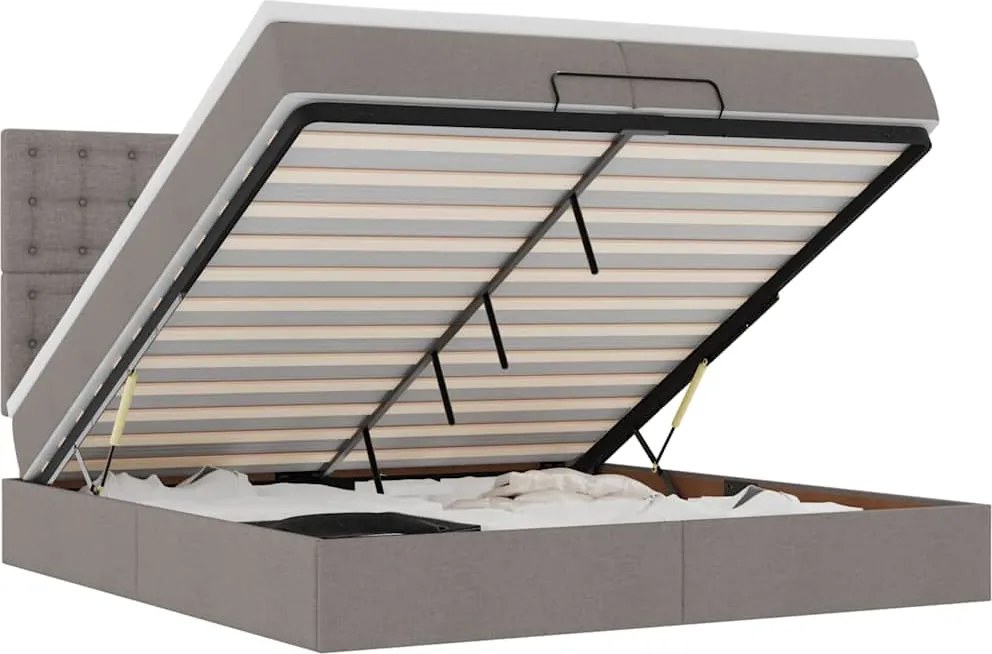 vidaXL Cadru de pat otoman cu saltele Taupe 200x200cm țesătură