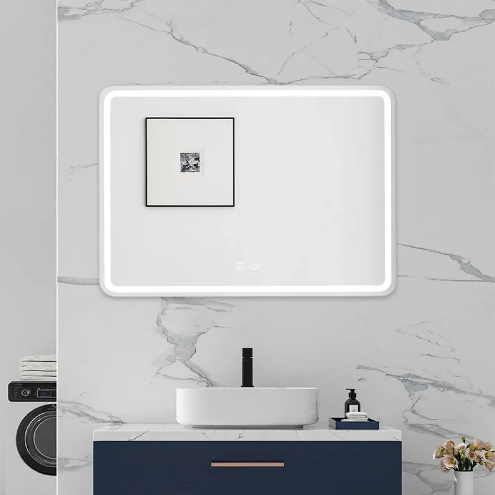 Oglindă baie, Multifuncțională, Iluminare LED Touch, Intensitate reglabila, Sistem Dezaburire, 70x50 cm