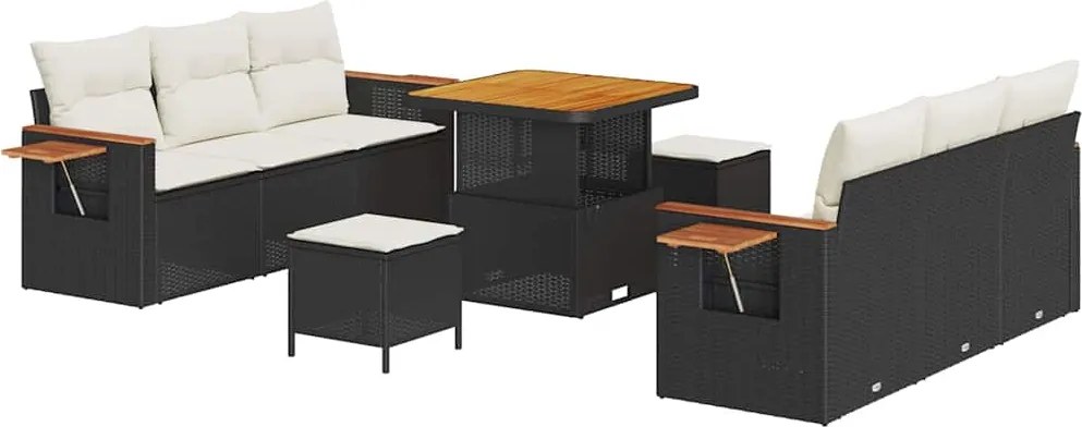 vidaXL Set de canapele pentru grădină cu pernă 9 pcs Negru și Crem