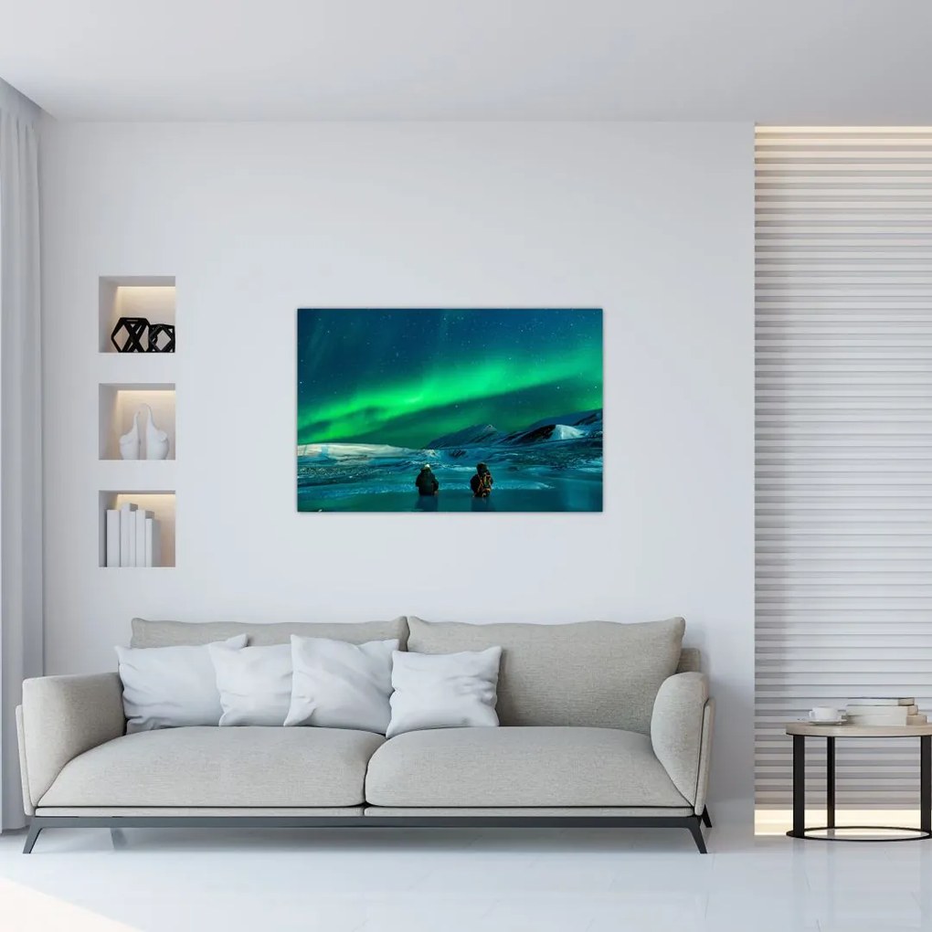 Tablou cu oameni la Aurora borealis (90x60 cm)