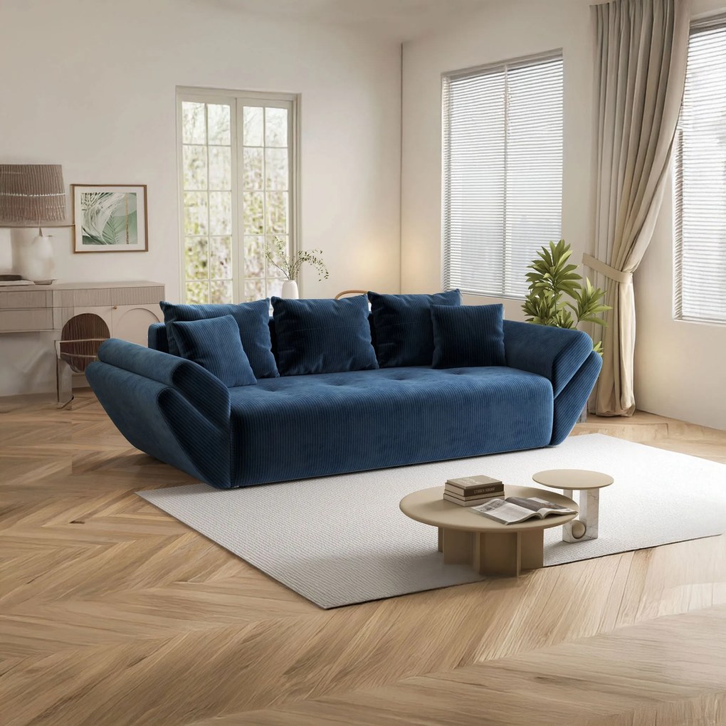 Canapea extensibilă dumonde cu ladă de depozitare si sezut confortabil din spuma high-density, Berlin Zoom Blue 250x100 cm