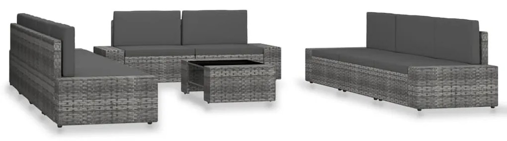vidaXL Set mobilier de grădină, 10 piese, gri, poliratan