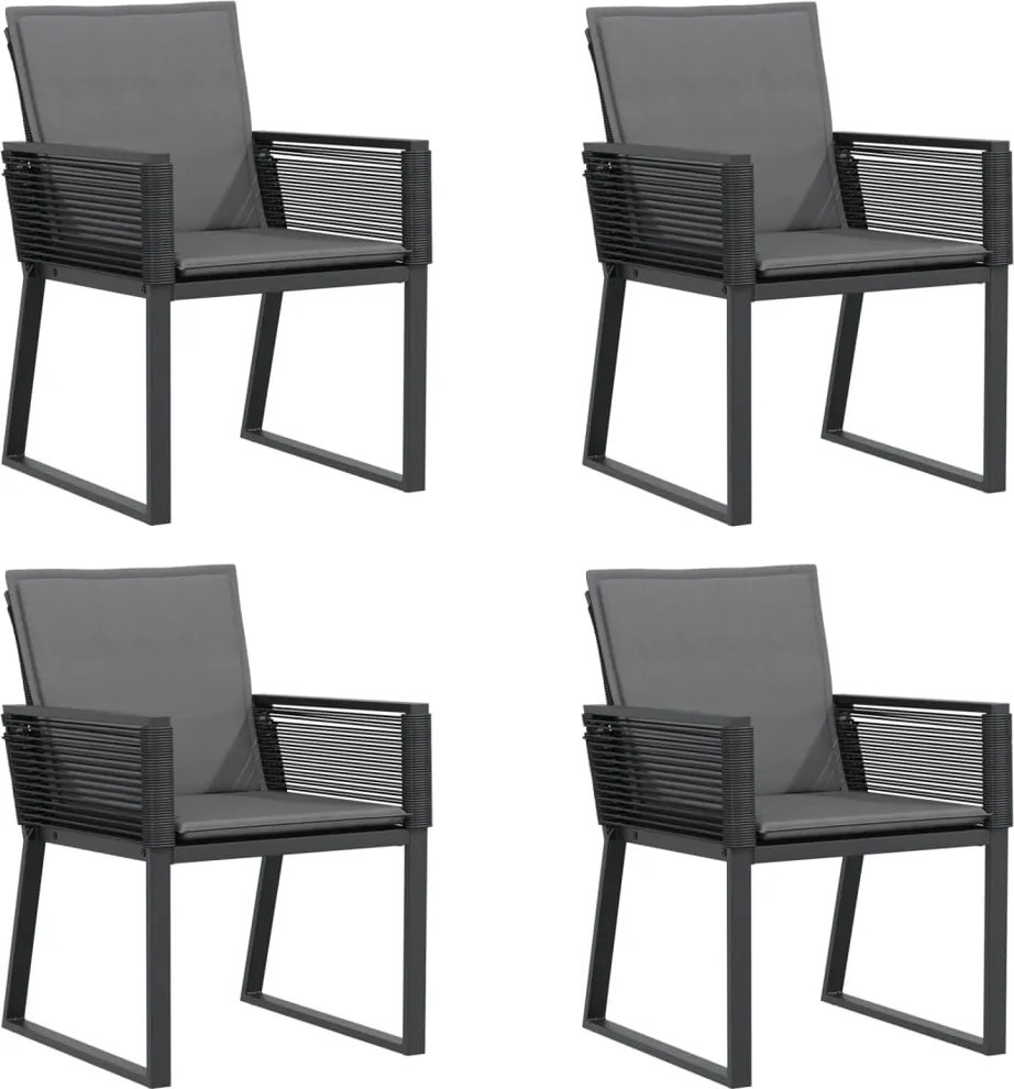 vidaXL Scaune de grădină cu perne, 4 buc., negru, poliratan