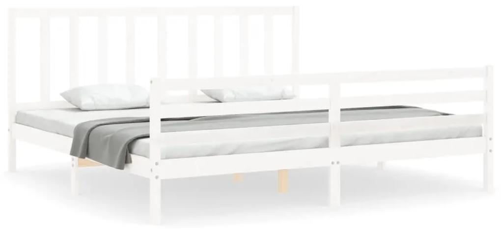 3193872 vidaXL Cadru de pat cu tăblie Super King Size, alb, lemn masiv