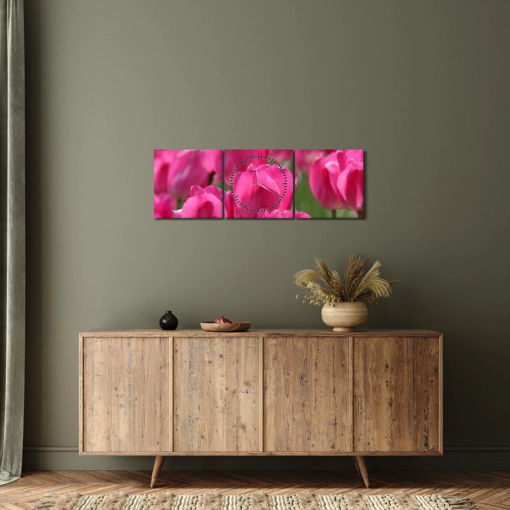 Tablou - Lalele roz (cu ceas) (90x30 cm)