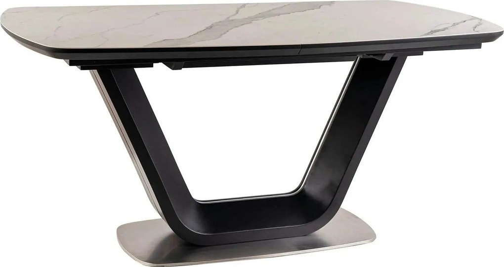 Masa dining 160 cm ARMANI, extensibila, alb cu efect de marmura/negru