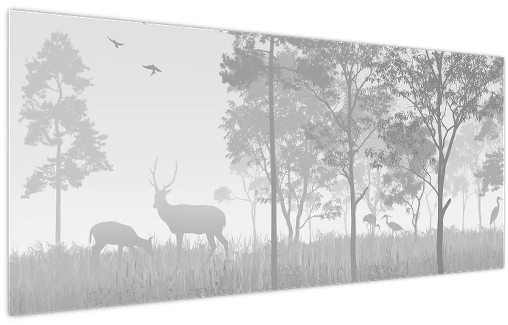 Tablou - Pajiște cu cerbi (120x50 cm)