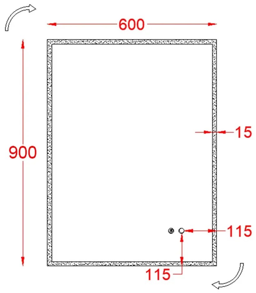 Oglinda dreptunghiulara cu iluminare LED 3 culori si rama aluminiu, 90 cm, Fluminia Siza