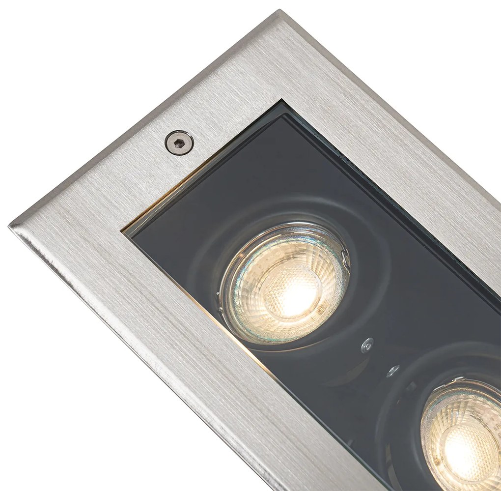 Set de 4 spoturi moderne de sol din oțel cu 2 lumini reglabile IP65 - Oneon