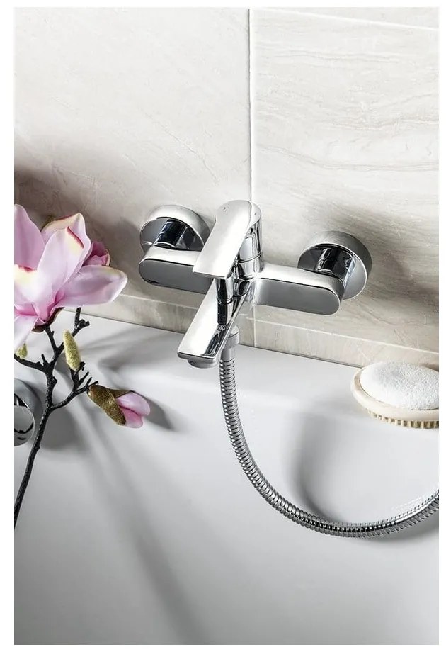 Baterie albă pentru cadă cu montare pe perete (2 ieșiri) Pax – Sapho