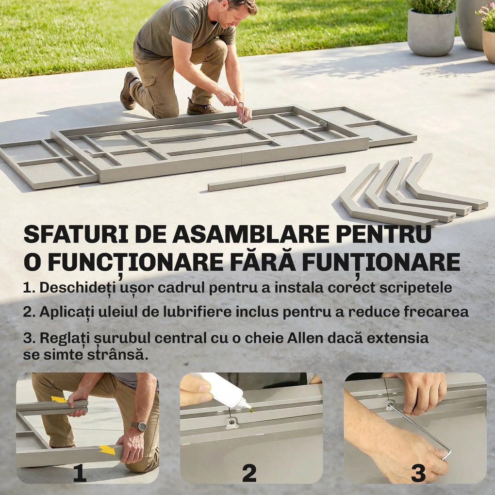Outsunny Masă Extensibilă de Grădină pentru 8-10 Persoane, din Aluminiu și Oțel, 154/214x85x73 cm, Gri | Aosom Romania