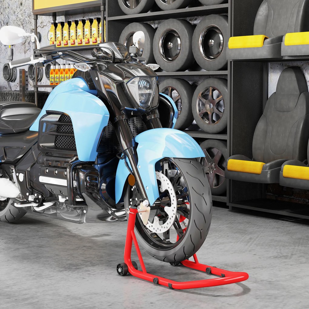 HOMCOM Set suport pentru motocicletă față/spate Montare motociclete Ridicator motocicletă până la 544 kg Oțel Roșu | Aosom Romania